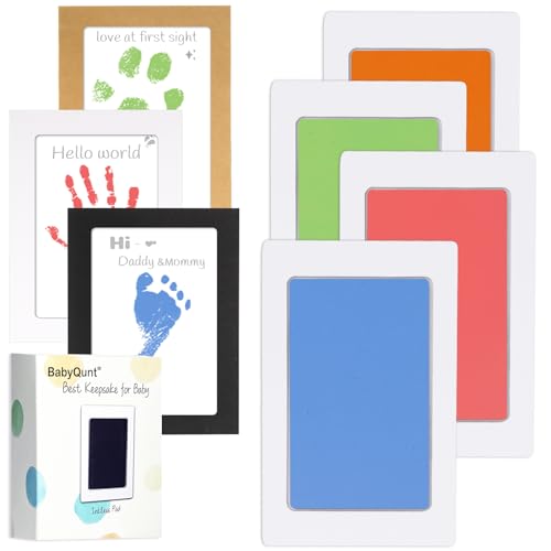 BabyQunt Inkless Baby Hand and Footprint Kit,Clean-Touch Ink Pad Kit,Safe No Mess Printing Infant Hand Foot Stamp,4 Pack Newborn Inkless Print Pads Best Keepsake or Gifts for Family