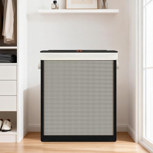 STO STO 2 Section Laundry Hamper with Lid, 140L Steel-Frame Double Laundry Hamper with Removable Washable Liner, Breathable Large Laundry Basket for Bedroom, Bathroom, Laundry Room, Dorm, Closet - Image 2