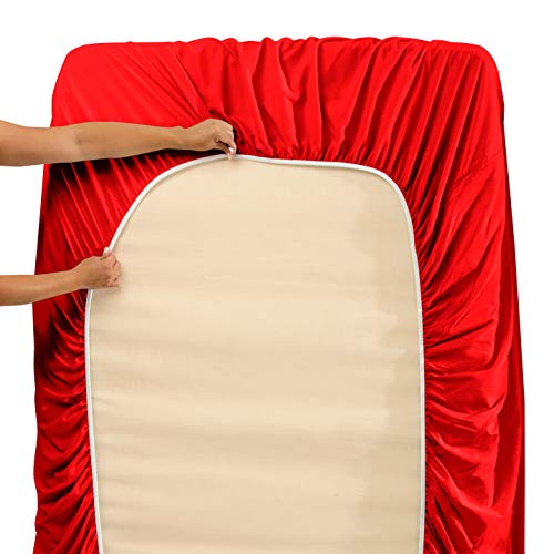 Image of Hearth & Harbor Extra Deep Pocket Bed Sheet Set - 4 Piece Hotel Luxury Sheets Fits Up to 24 inch Thick Mattress - California King - Cherry Red