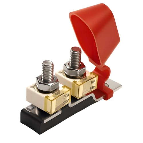 JIAKUPA 58V Dual Stud 5/16"(M8) Compact Marine Rated Battery Fuse 30A, MRBF Terminal Fuse Block Kit with Fuse 30A for Boat RV Car Truck Cruise