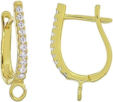 1 Pair Fine Sterling Silver CZ Leverback Earring Hook Connector