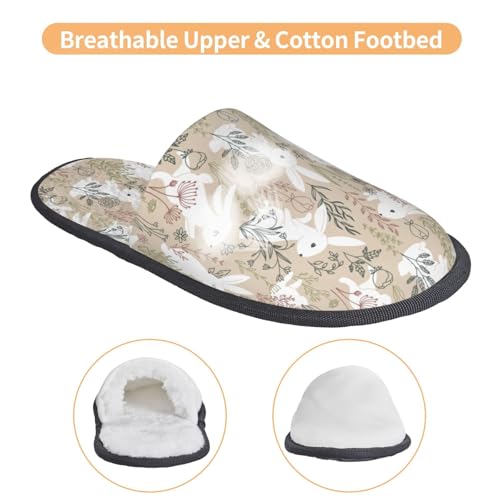 Retro Bunny Flower Print Women Slippers Home Furry Shoes Keep Men Couples Shoes Warm For Women-4