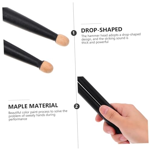 2 pares de baquetas de arce negro para batería, herramienta de percusión para principiantes, agarre cómodo, material de madera natural, diseño elegante miniatura 3