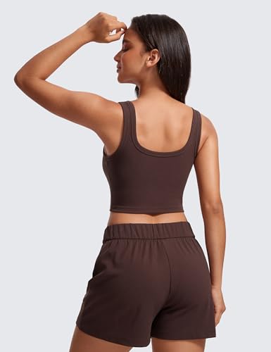 Image of CRZ YOGA Ribbed U Neck Crop Tank Tops | Medium Support, Removable Pads, Casual, Wide Straps, Longline Sports Bras for Women