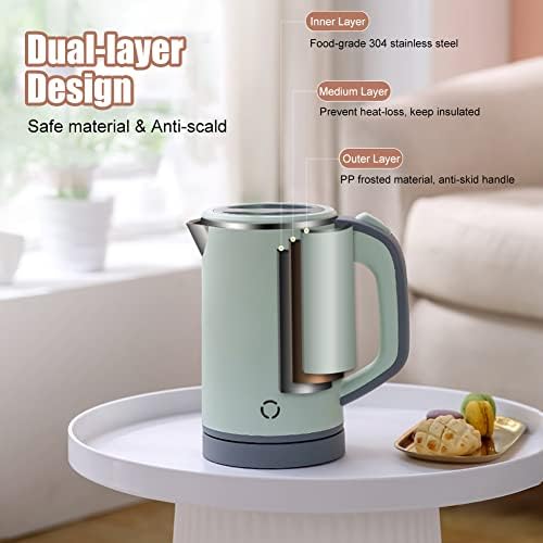 0.8L Small Electric Kettle Cordless, 600W Fast Boil Stainless Steel Portable Travel Kettle for Boiling Water Double-wall Tea Kettle, Auto-off Dry Protection