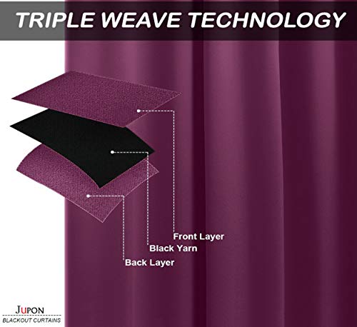 Image of JUPON Energy Saving Extra Wide Blackout Curtains for Bedroom with 3 Layers Weaving Technology, Set of 2 (54 x 108 inch - Violet)