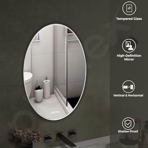Image of Plantex Unframed Unframed Oval Mirror for Wall /Mirror with Beveled Smooth Edges /Mirror for Bathroom /Dressing Room /Living Room /Bedroom /Entryway - (18x12 Inch), White