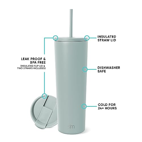 Image of Simple Modern Classic Tumbler with Straw Lid | Insulated Iced Coffee Cup Reusable Stainless Steel Water Bottle Travel Mug | Gifts for Women Men Her Him | 28oz | Sea Glass Sage
