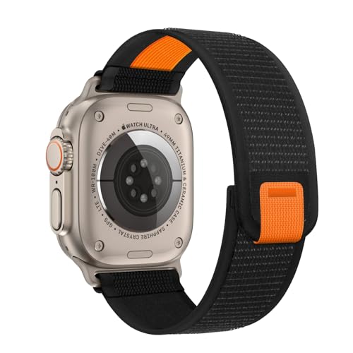 Fullife Nylon Armband kompatibel für Apple Watch 49mm 46mm 45mm 44mm 42mm Sport Trail Loop Armband für iWatch Ultra 3 2 1 Serie 11 10 9 8 7 6 SE 5 4 3 2 1 Schwarz