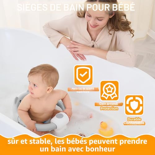 Siège de bain bébé 6 mois et plus gris avec coussin et ventouses - 2