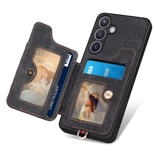Étui pour Galaxy S24 Plus protection cuir noir pochette téléphone antichoc