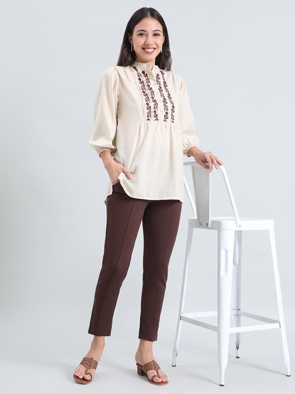 Image of GO COLORS Viscose Stretch Blend Ponte Pants Full Length for Women| Breathable, Mid Rise