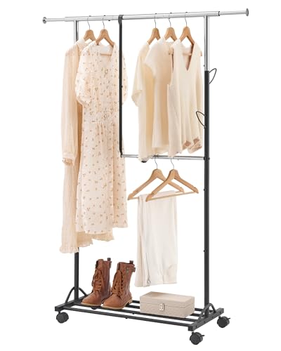 Favoosty SMG001C Clothing Rack Adjustable For Kids, Heavy Duty Double Rod Design,Garment Rack Rolling cover
