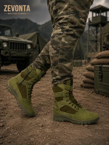 Image of Men's Genuine Leather Military Tactical Boots | High Ankle Army Commando Long Boots with Side Zip | Lightweight Trekking, Hiking & Outdoor Boots