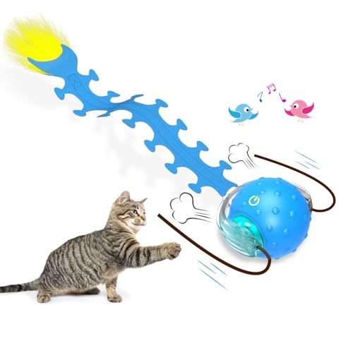 Image of Giociv Interactive Cat Toys Ball for Indoor Cats Fast Rolling on Carpet, Chirping & Motion Activate Cat Toys (Blue Centipede)