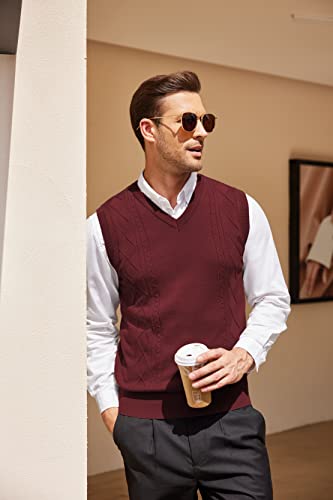 Coofandy Mens Sweater Vests Classic Knitted Vests V Neck Sweater Vest Business Ribbed Trim Wine Red M #TOP1