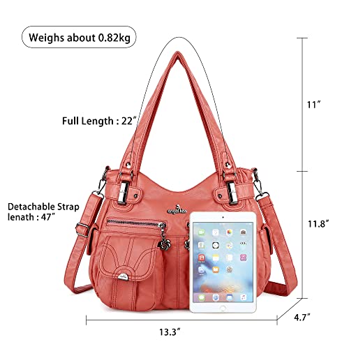 Image of Angel Kiss Women's Designer Handbag Large Double Zipper Multi Pocket Washed Leather Purse
