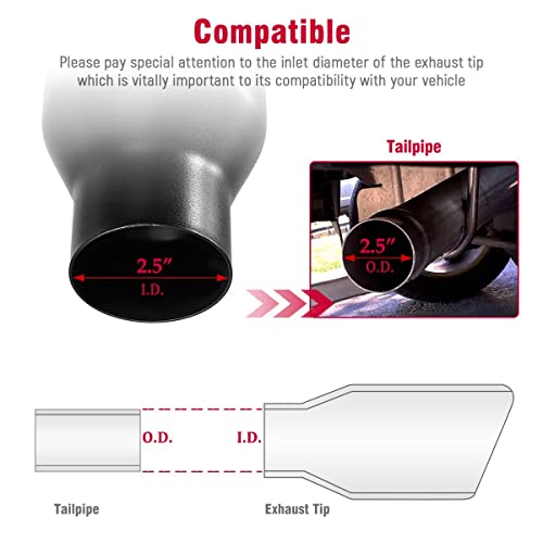 Upower 2.5 inch Inlet 4 inch Outlet Exhaust Tip 2.5\" to 4\" Exhaust Tailpipe Tips 9\" Long Black Weld On 1.2mm Thick Stainless Steel 2 1/2 Inlet Rolled End (Pack of 2)