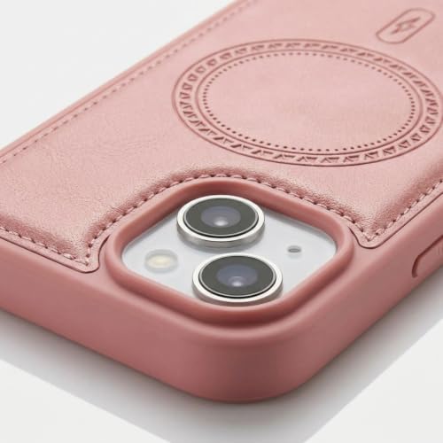 Image of amazon basics Premium PU Leather Case for iPhone 15, MagSafe Compatible Magnetic Ring, Sleek Protective Back Cover - [Pink]