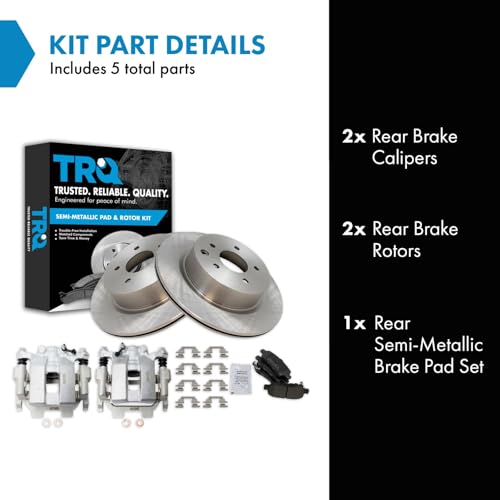 Image of TRQ Rear Brake Pad and Rotor Set Semi Metallic Vented Rotors Calipers | For 2011-2012 Infiniti G25 2011-2013 G37 2015 Q40 2010-2019 Nissan 370Z