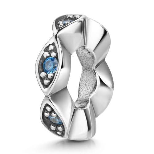 Tope de plata 925 MATERIA espaciador con circonita azul para abalorios y pulseras