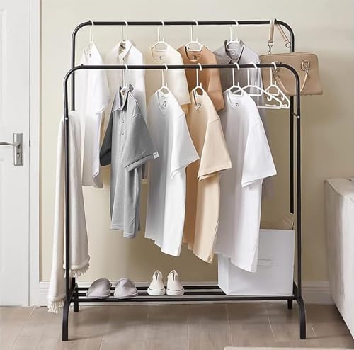 Image of Lukzer 1PC Metal Garment Rack Multipurpose Clothes Rack with Bottom Shelf /Coat Jacket Hanger for Home Bedroom Storage Organizer Unique Display Stand (Black / 148 x 110 x 55 cm, MGS-002)