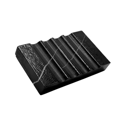 WeDoDecor Real Matte Black Marble Soap Dish for Bathroom Sink & Shower Stone Tray Small Unique Bar Soap Holder with Draining | Non-Slip, Luxury Bath Room Accessories