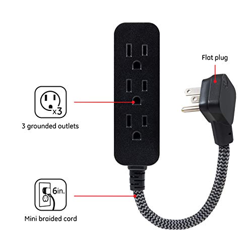 GE UltraPro Protector contra Sobretensiones con 6 Tomas, Cable de Extensión Trenzado de 2 pies, Negro miniatura 6