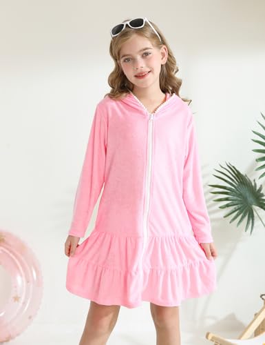 LUCKYGAL Girls Swim Cover Up Kids Long Sleeve Swimsuit Coverup Terry Beach Pool Clothes with Sunglasses2