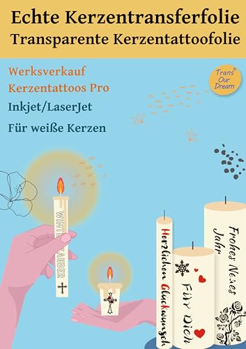 TransOurDream Kerzentattoos A4X10 Sets, Laser/Inkjet Wasserschiebefolie für Kerzen,Kerzentransferfolie, Kerzentattoos,Weihnachts Sticker,kerzenfolien zum bedrucken(D-12-10-Matt)