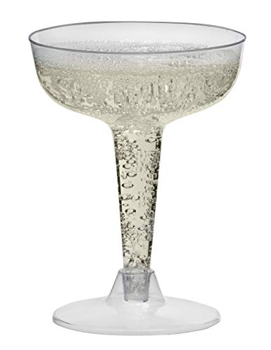 Toasted Drinkware Disposable Premium Two Piece 4 oz Plastic Champagne Glasses, 120 Count, Clear