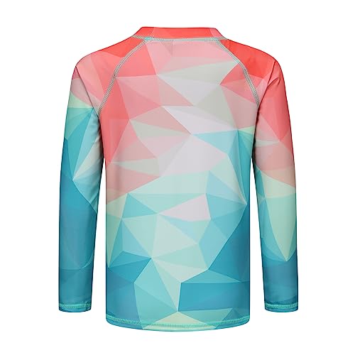 Image of Girls Long Sleeve Swim Shirt Rash Guard Swimsuits for Girls UPF 50+ Sun Protection Bathing Suit Hawaiian Swimwear Aqua Fantasy Size 6 /6x