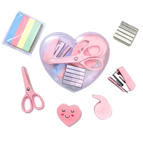 6 Pack Mini Office Supply Kits Mini School Supplies – Includes Mini Stapler,Scissors, Note Paper, Eraser, Tape Dispenser (Heart)