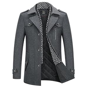 KUDMOL Herren Winter Wollmantel in der langen Slim Business lässig warmen Mantel mit Schal(Grau, L)