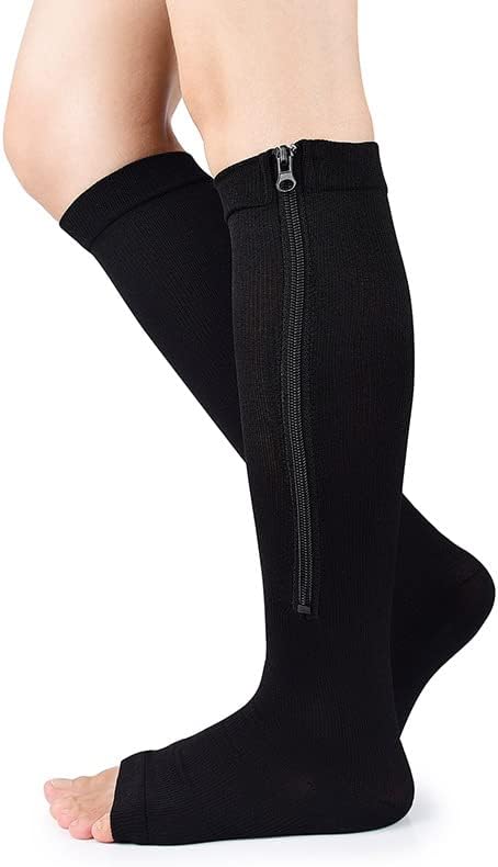 INOGIH Medical Compression Socks with Zipper, Knee High 15-20 mmHg Compression Socks for Women Men, Open Toe Support Socks for Varicose Veins - Image 5
