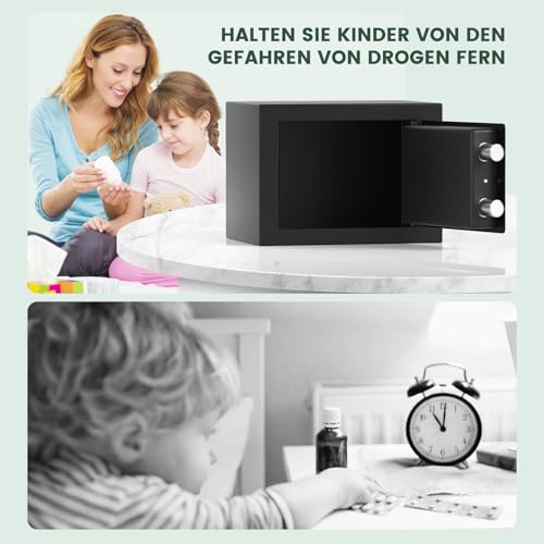 Mini Safe Tresor für Zuhause, Digitaler Tresor mit Ersatzschlüssel, Abnehmbarem Regal und Alarmanlage, Wandtresor mit Zahlenschloss für Bargeld Wichtiger Dokumente