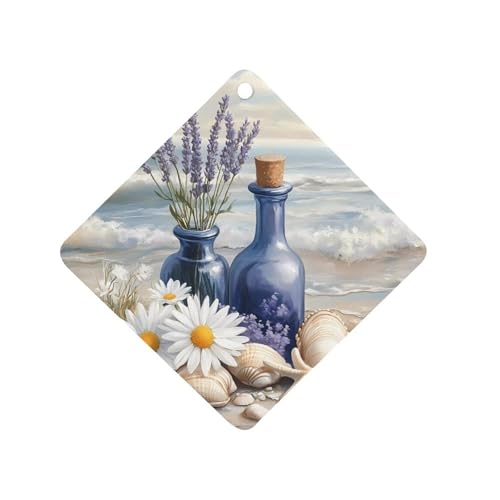 Beach Ocean Flower Starfish Car Air Freshener Hanging Aromatherapy Tablets for Car Accessories Rhombus