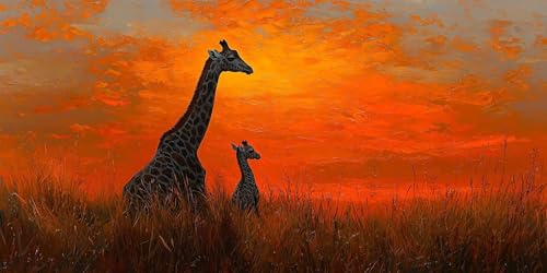 Kit broderie diamant girafe au coucher du soleil 80x160cm cadeau DIY original adultes