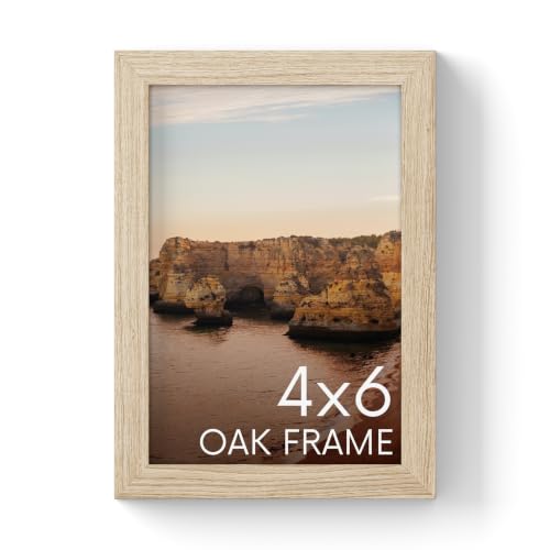 HAUS AND HUES Beige Oak Wood 4x6 Picture Frame - Modern Wood Wall Art Display - Lightweight 4x6 Frame for Art Prints, Photos, Posters - Ready-to-Hang Vertically & Horizontally (Set of 1)