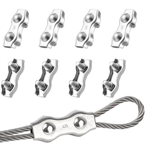 JUGUTA 8 Piezas Abrazadera Cable Acero M4, Abrazadera Dúplex Para Cable De Acero De 2.5-3 mm, Abrazadera De Cable De Acero Inoxidable 304, Guardacabos, Abrazadera Para Cable De Acero