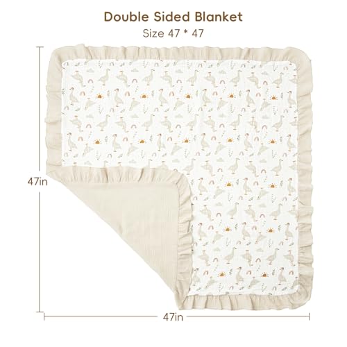 Image of david's kids Flounce Muslin Baby Blanket for Girls Boys, 100% Cotton Soft Crib Swaddle Blankets, Reversible & Breathable Nursery Bedding for Newborns Toddlers, 47 x 47 Inches (Goose)