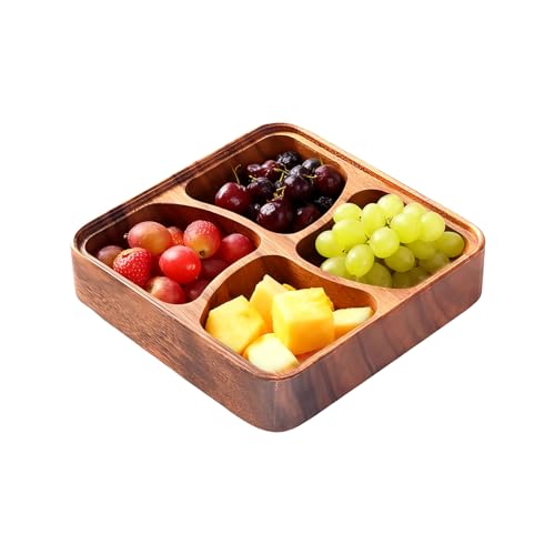 Cuenco dividido para aperitivos, bandeja organizadora segura de 4 rejillas | Cuenco de madera para aperitivos | Para familiares, hombres y mujeres, frutos secos, hogar, cocina, sala de estar