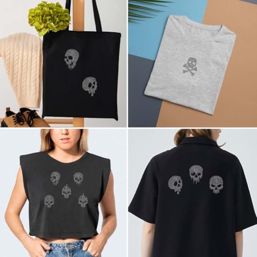 Camiseta de calavera pequeña con cristales de Halloween brillantes termoadhesivos 7