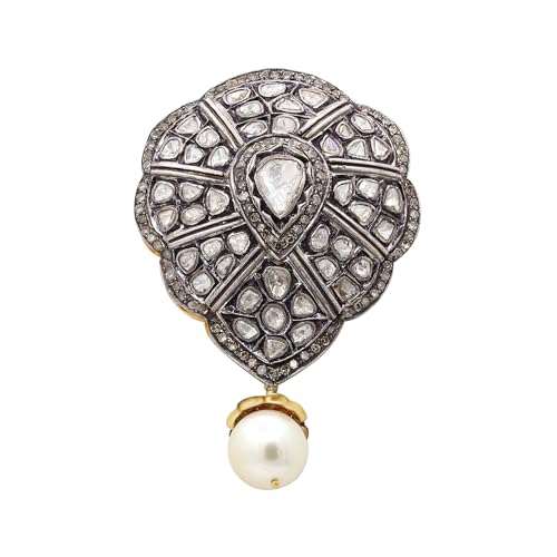 Genuine Polki Diamond Victorian Pendant With 925 Sterling Silver Handmade