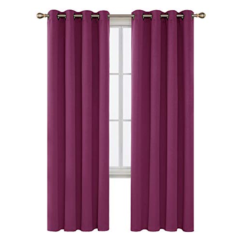 Image of Deconovo Solid Drapes Grommet Top Blackout Thermal Insulated Darkening Curtains for Girls Room, 52x95 Inch, Fuchsia (Solid Blackout Drapes)