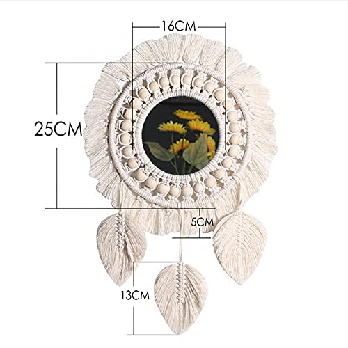 Tiardey Hanging Wall Mirror with Boho Fringe Round Decorative Mirror for Apartment Living Room Bedroom Home Decor-Leaf style - Image 2