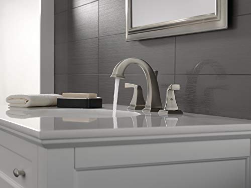 Image of Delta Dryden Brushed Nickel Bathroom Faucet 3 Hole, 8 Inch Widespread Bathroom Sink Faucet for Vanity, Metal Push-Pop Drain Assembly, SpotShield Stainless 3551-SPMPU-DST