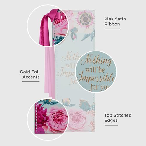 Image of Christian Art Gifts Faux Leather Bookmark: Nothing Will Be Impossible
