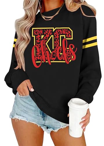 MYHALF Game Day Sweatshirt Women Long Sleeve Football Shirt Game Day Crewneck Letters Print Pullover Football Mom Tops Black C