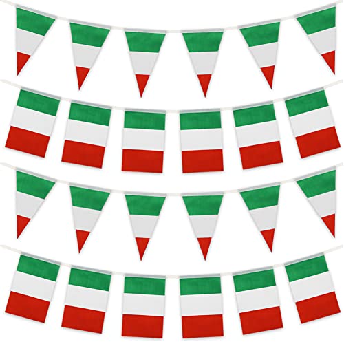 Lot de 2 drapeaux italiens rectangulaires et triangulaires Guirlande de fanions à suspendre, 60 pièces de 65 pieds de ficelle pour l'intérieur et...